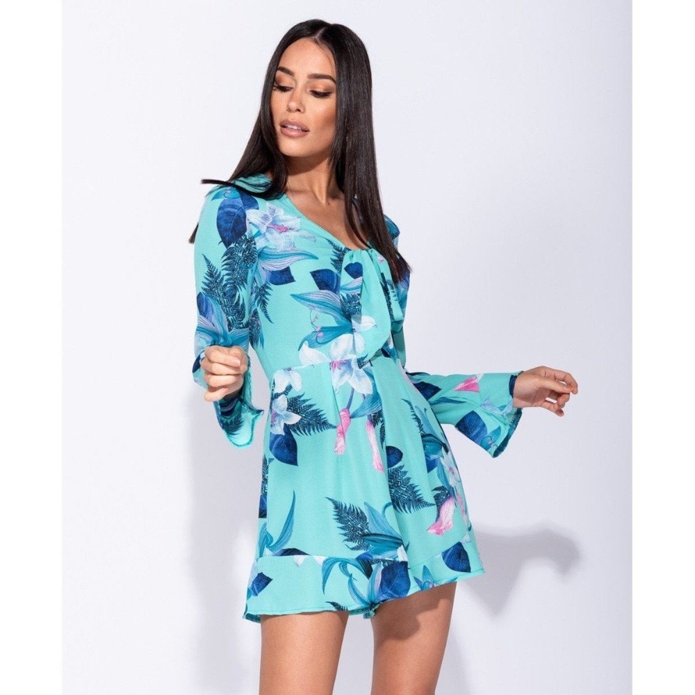 Tropical Print Long Sleeve Romper
